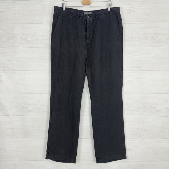 Vince 100% Linen Mens Pants 36 x 33 Straight Leg Navy Blue Drawstring Beach - Picture 1 of 13